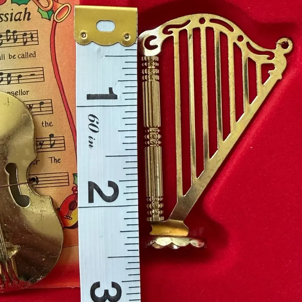 Vintage Brass‑Tone Miniature Musical Instrument Christmas Ornaments Set of 4